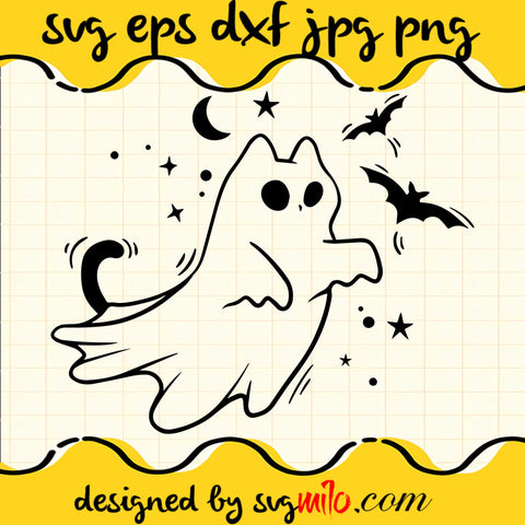 Сute Ghost Cat , Halloween Ghost SVG PNG DXF EPS Cut Files For Cricut Silhouette,Premium quality SVG - SVGMILO